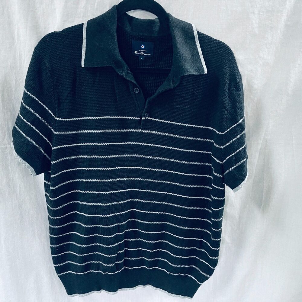 Ben Sherman Mens Pull Over Sweater Short Sleeve Black White Large